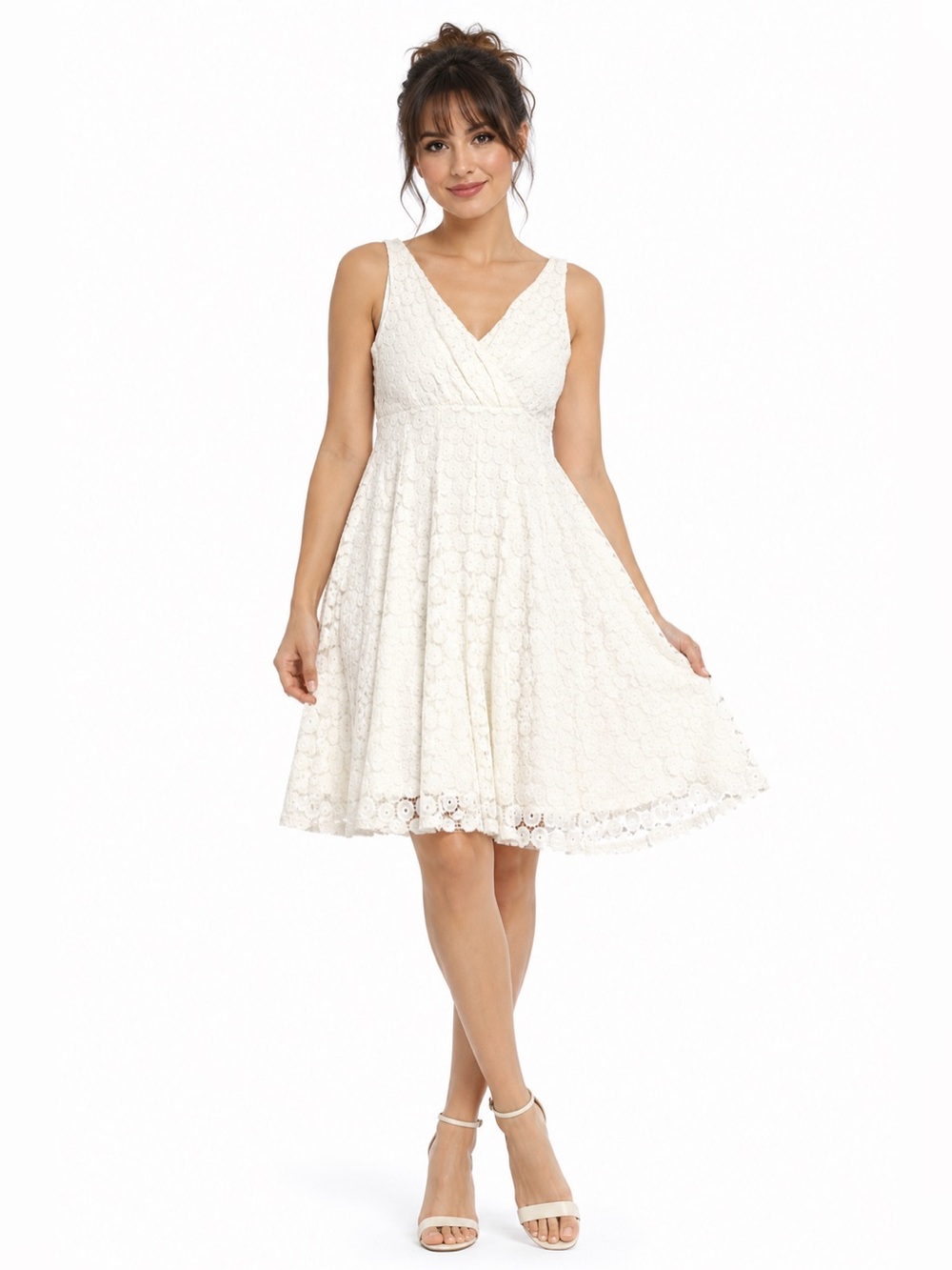 NWT Y2K Vintage Glamour Crochet Lace A-Line Dress (Ivory) Size 8